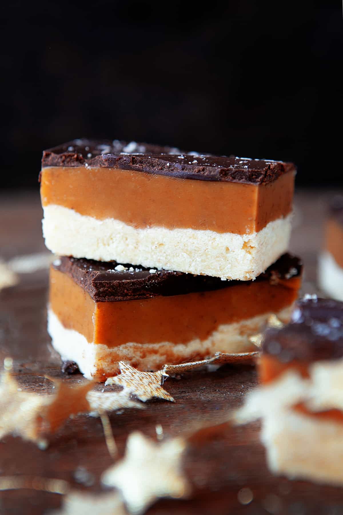 Millionaire Shortbread Bars, two stacked. 