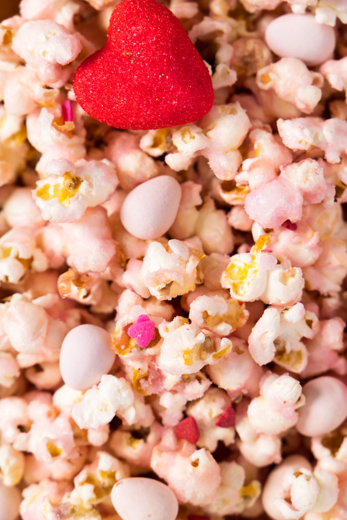 full close up on pink popcorn