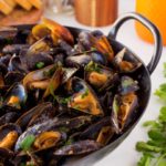 Thai mussels in an iron pan