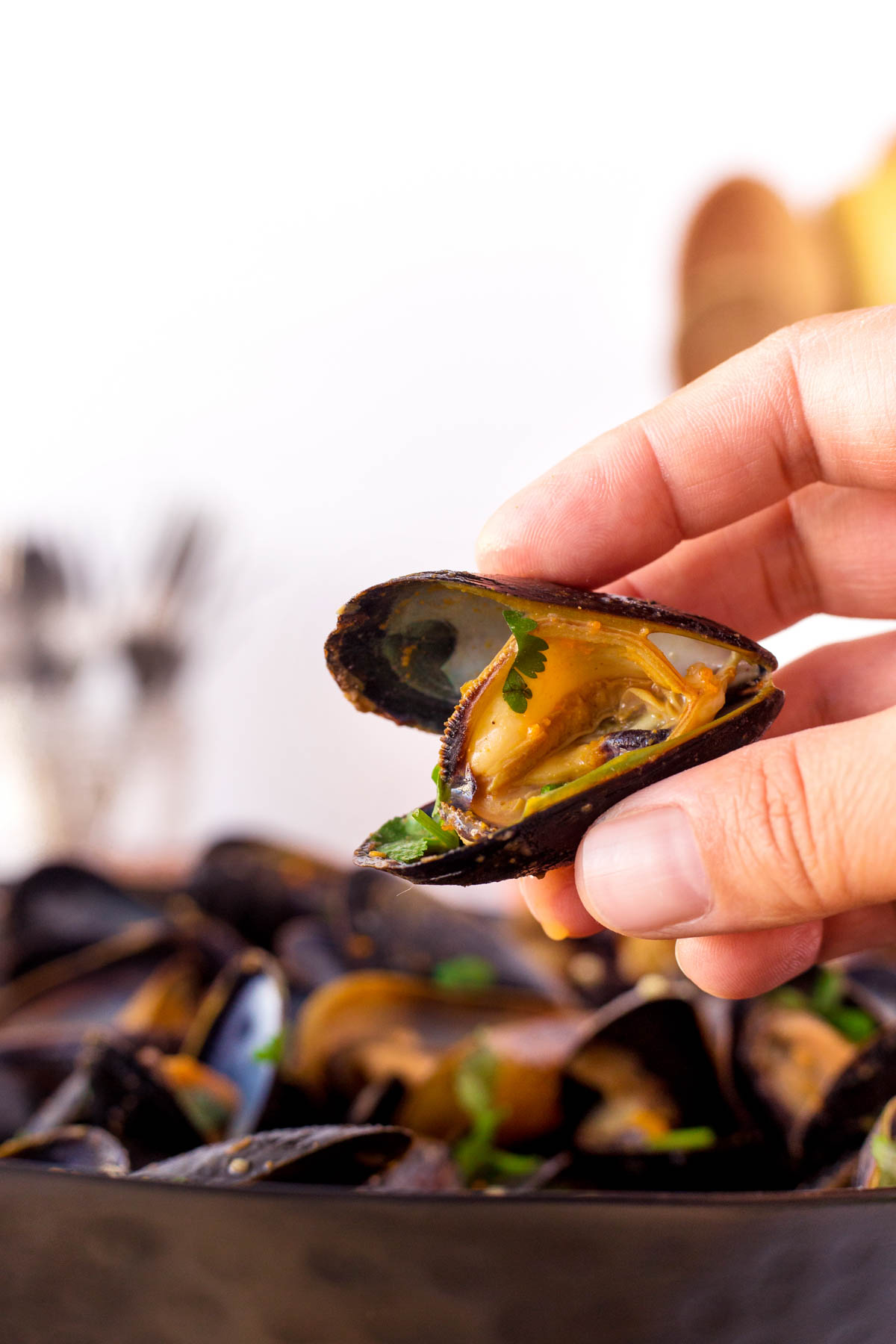 Holding a mussel 