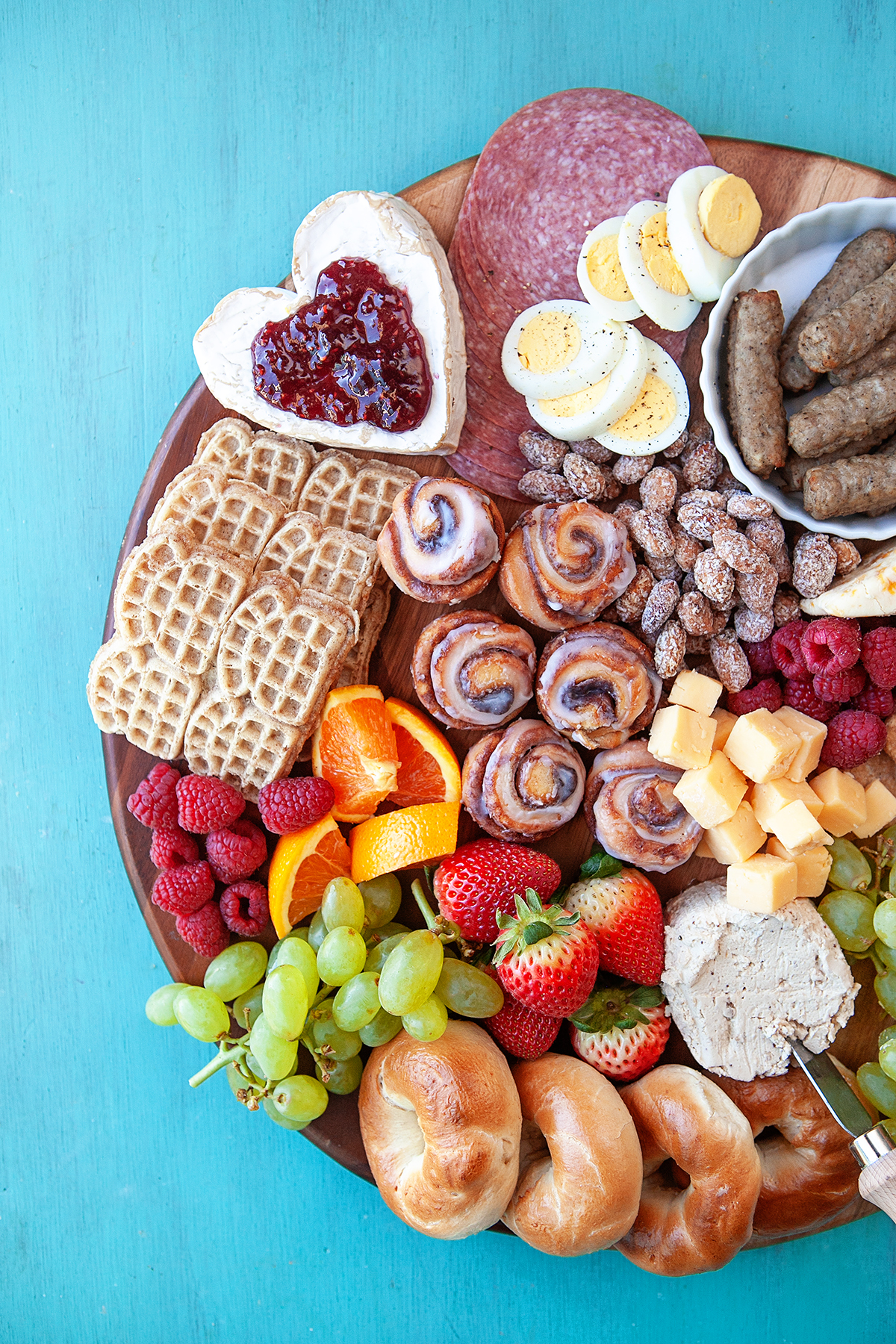 Breakfast Charcuterie Board, overhead shot of part of the board. 