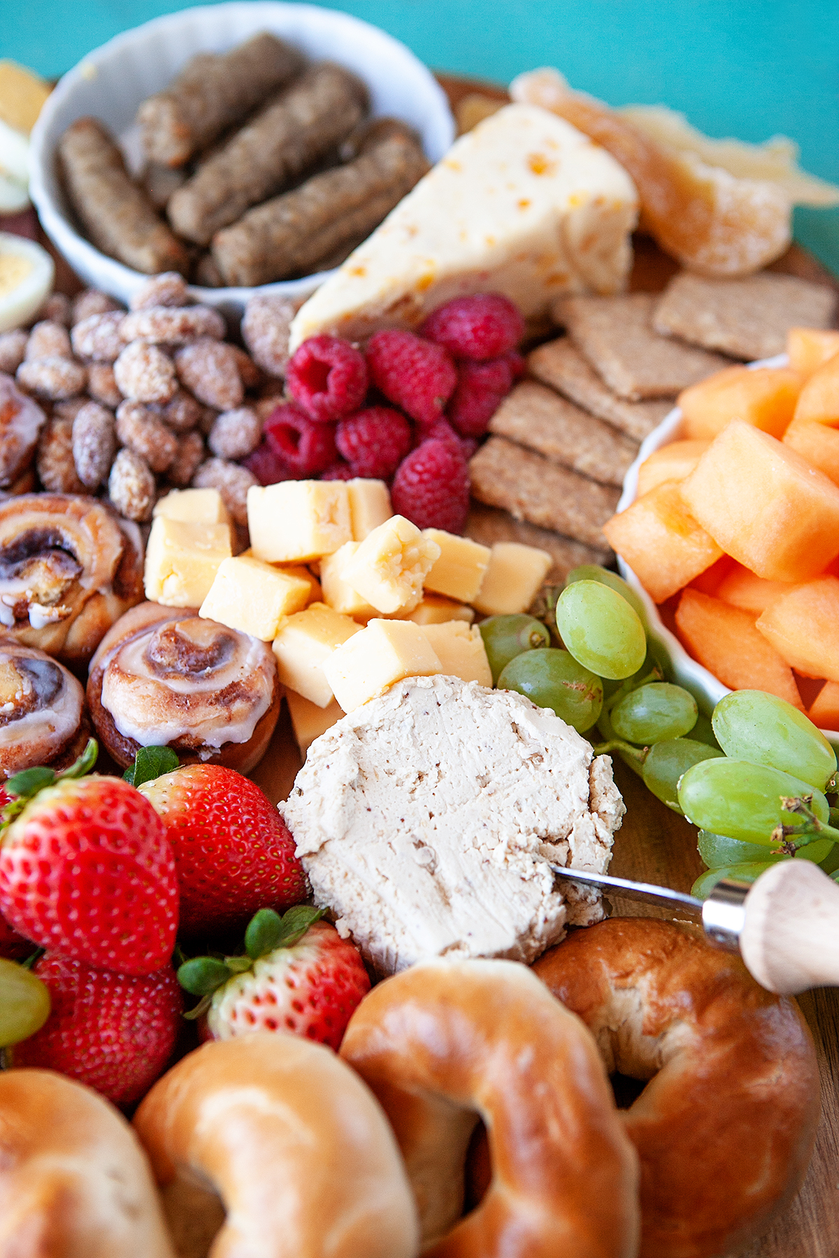 Breakfast Charcuterie Board, overhead shot of part of the board. 