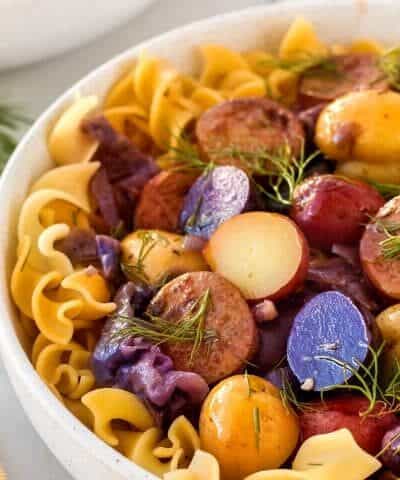 Slow Cooker Sausage and Potatoes in a bowl