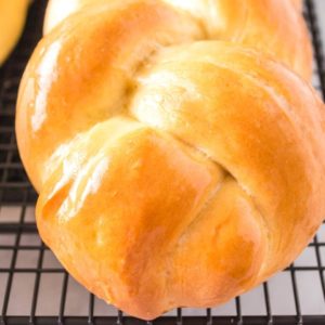 Close up of White Braided Bread on a rack
