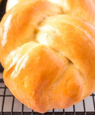 Close up of White Braided Bread on a rack
