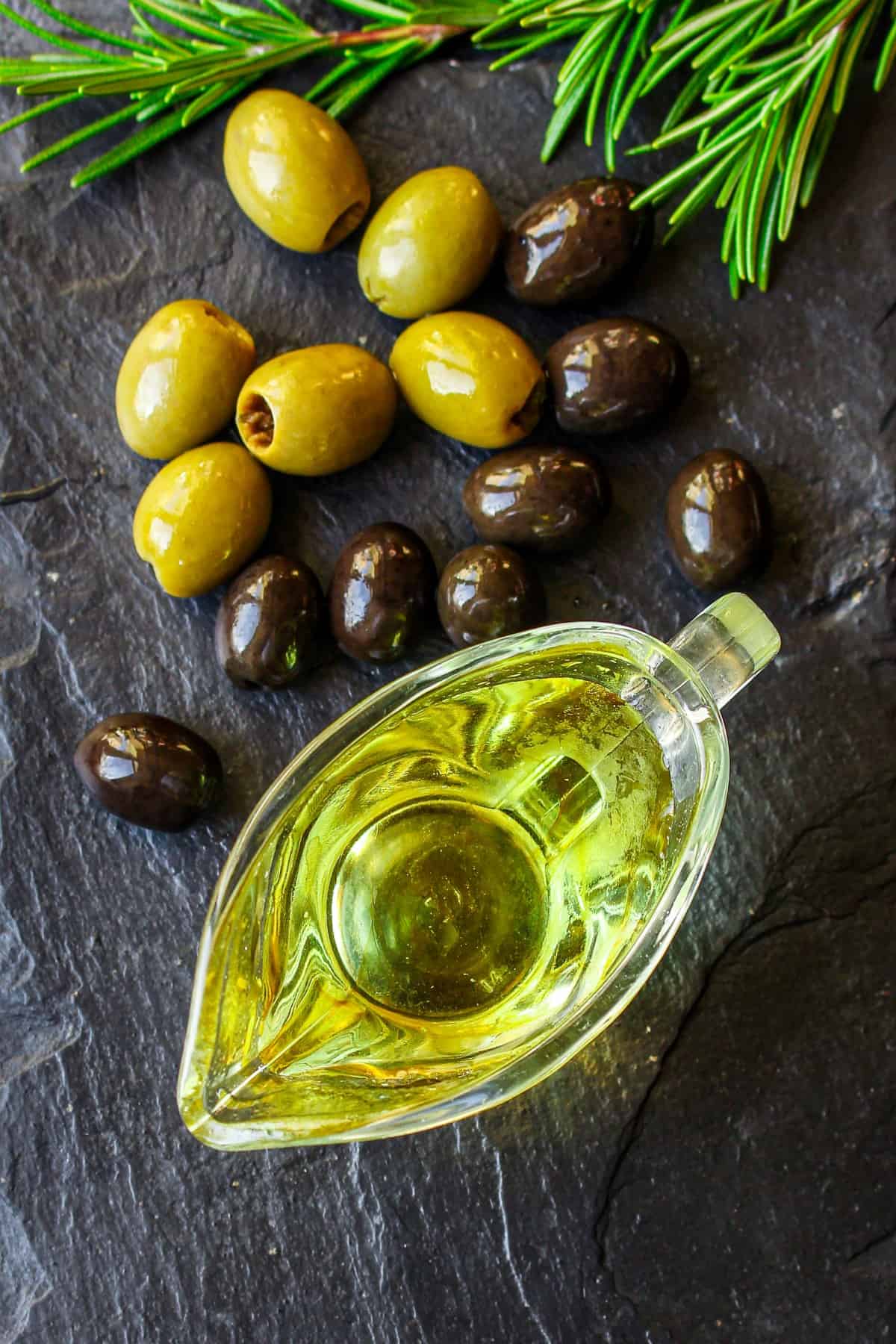 Olive oil appetizer olives, cold pressed, menu concept, food background