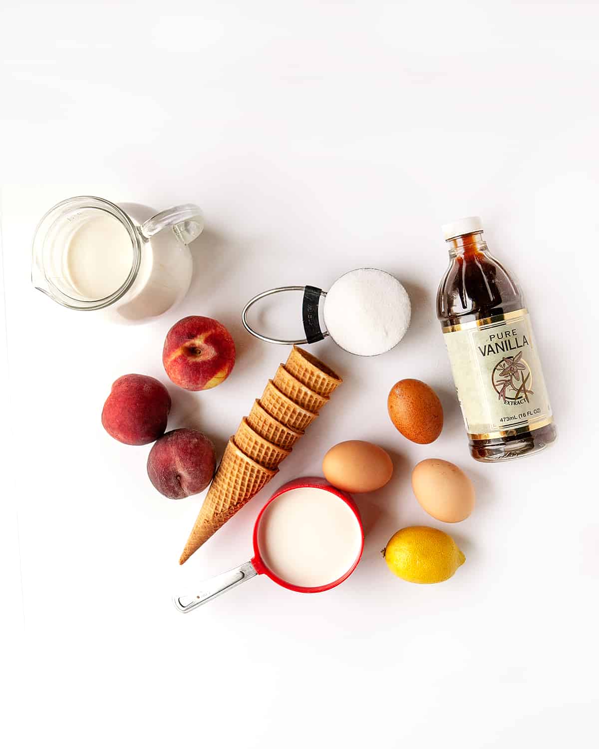 Ingredients for Homemade Peach Ice Cream. 