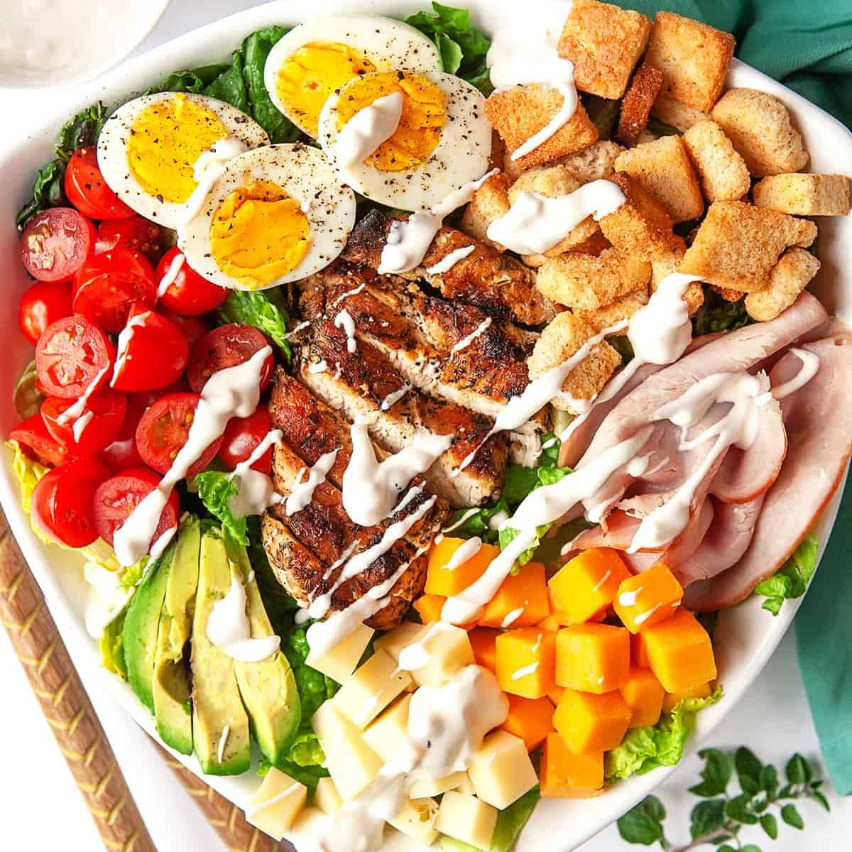 Square photo of Best Chef Salad shown overhead. 