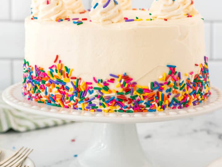 Vanilla Birthday Cake with the BEST Vanilla Frosting