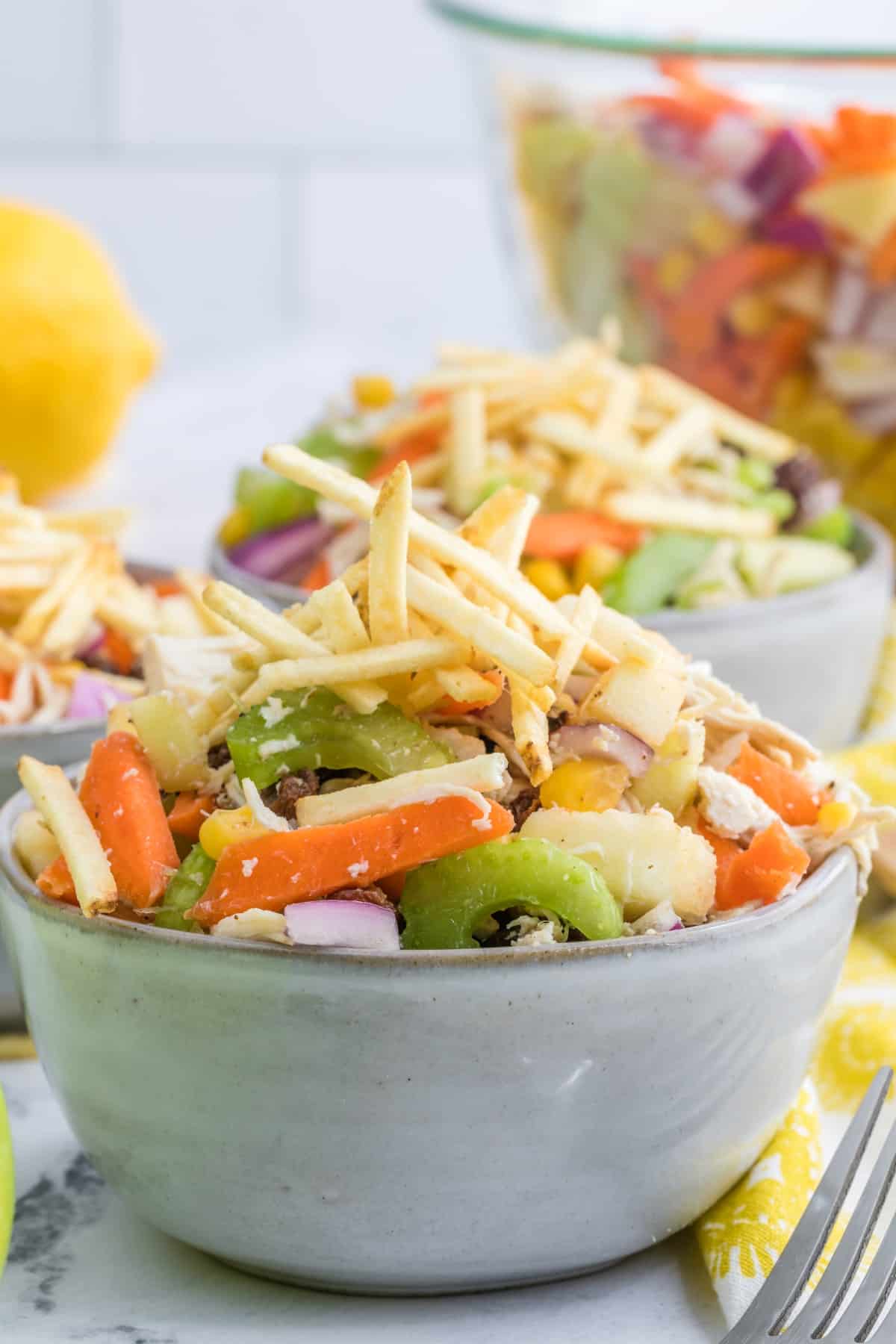 Close-up of Brazilian Chicken Salad in a bowl. 