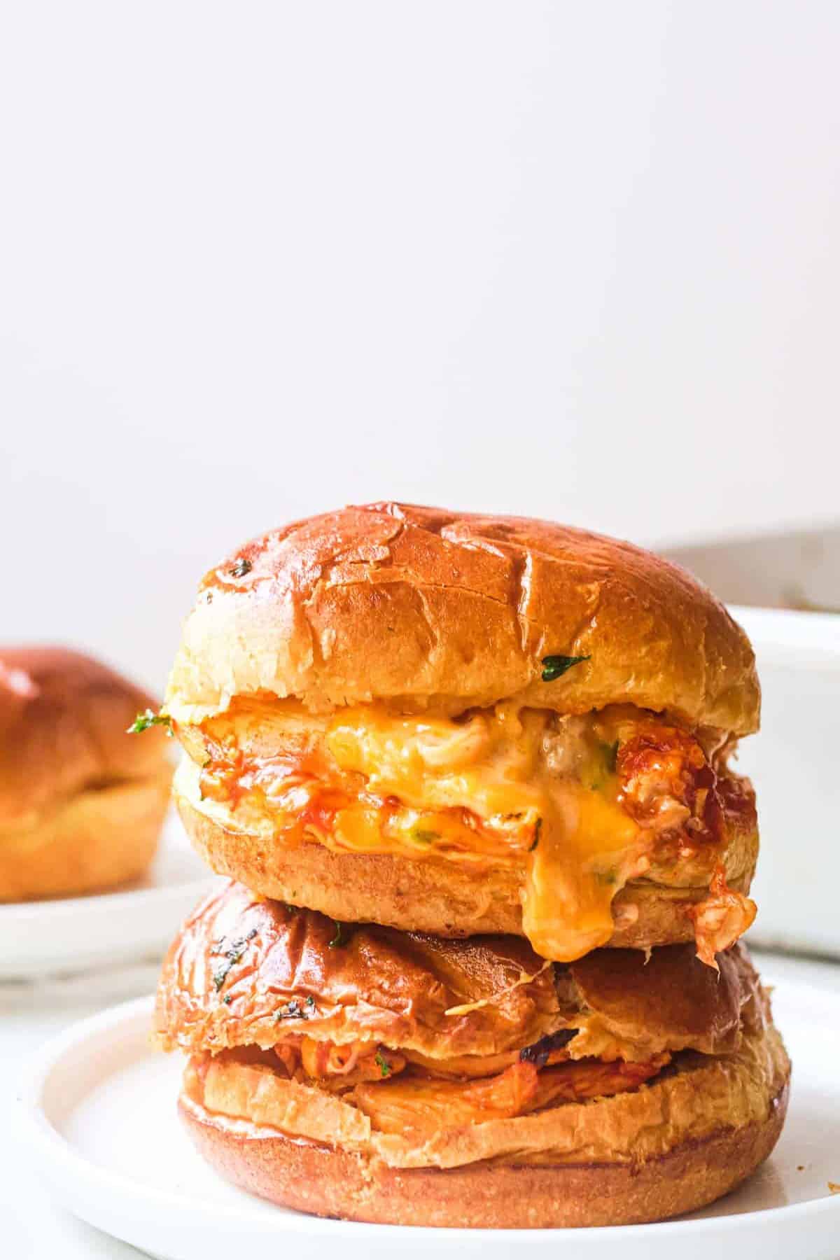 Two stacked Buffalo Chicken Sliders. 