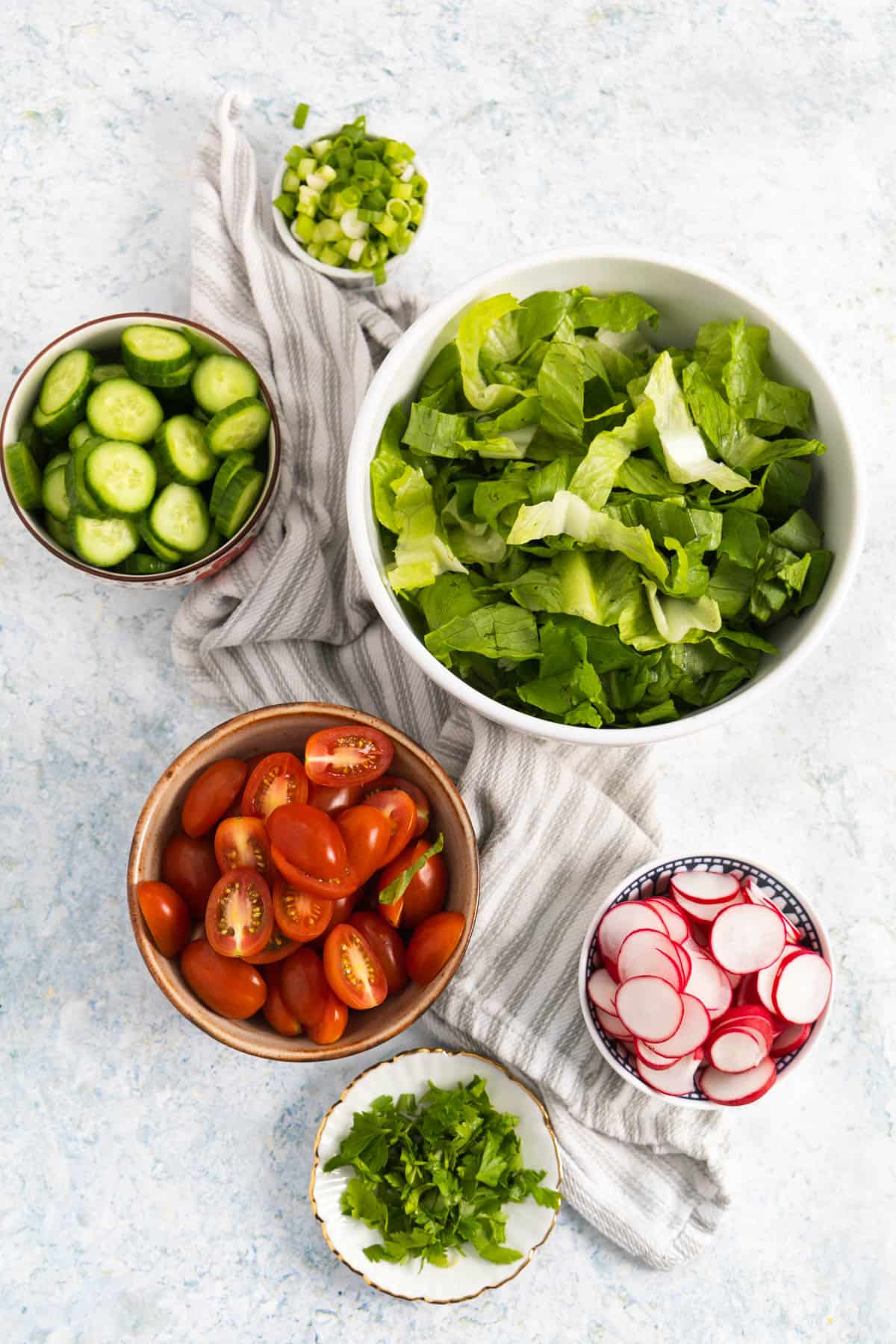 Fresh ingredients for fattoush salad. 