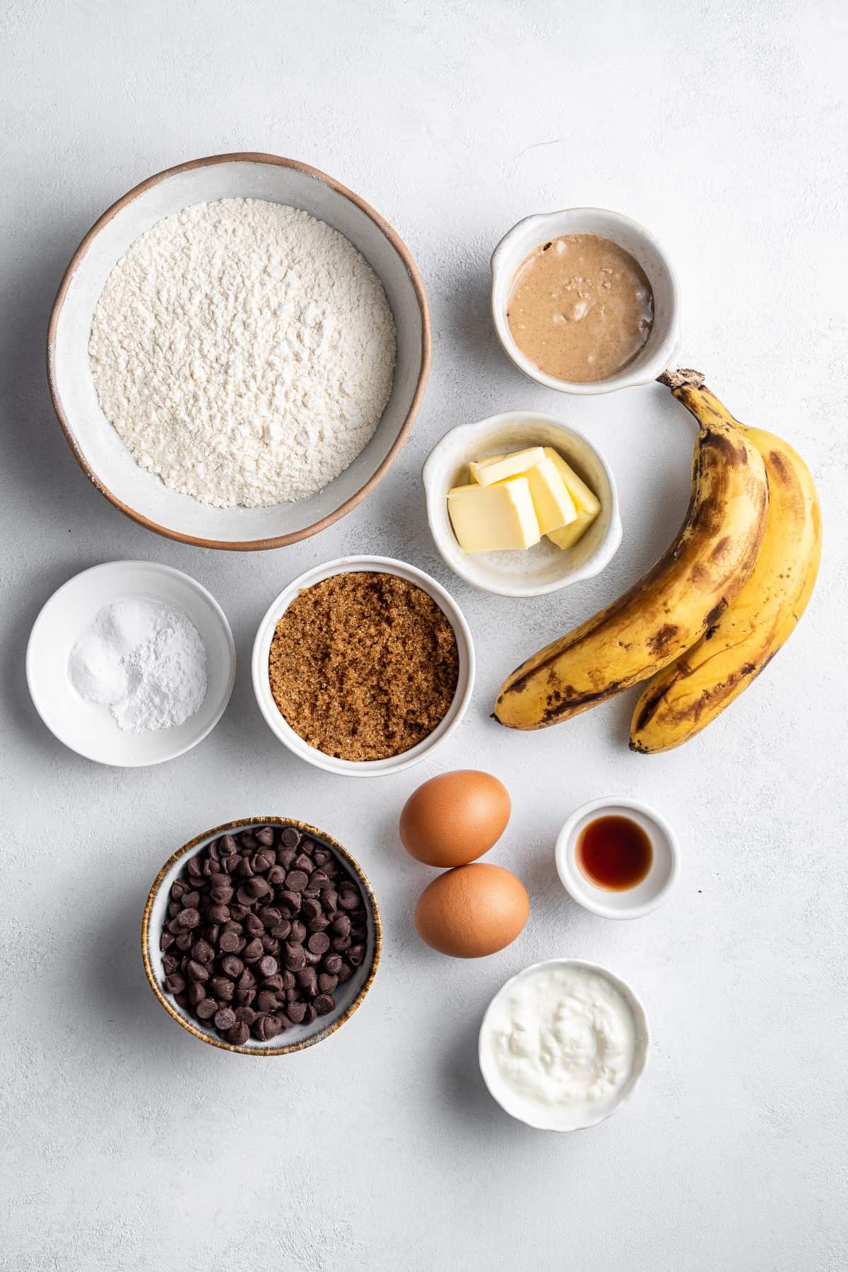 Ingredients for Banana Chocolate Chip Muffins. 