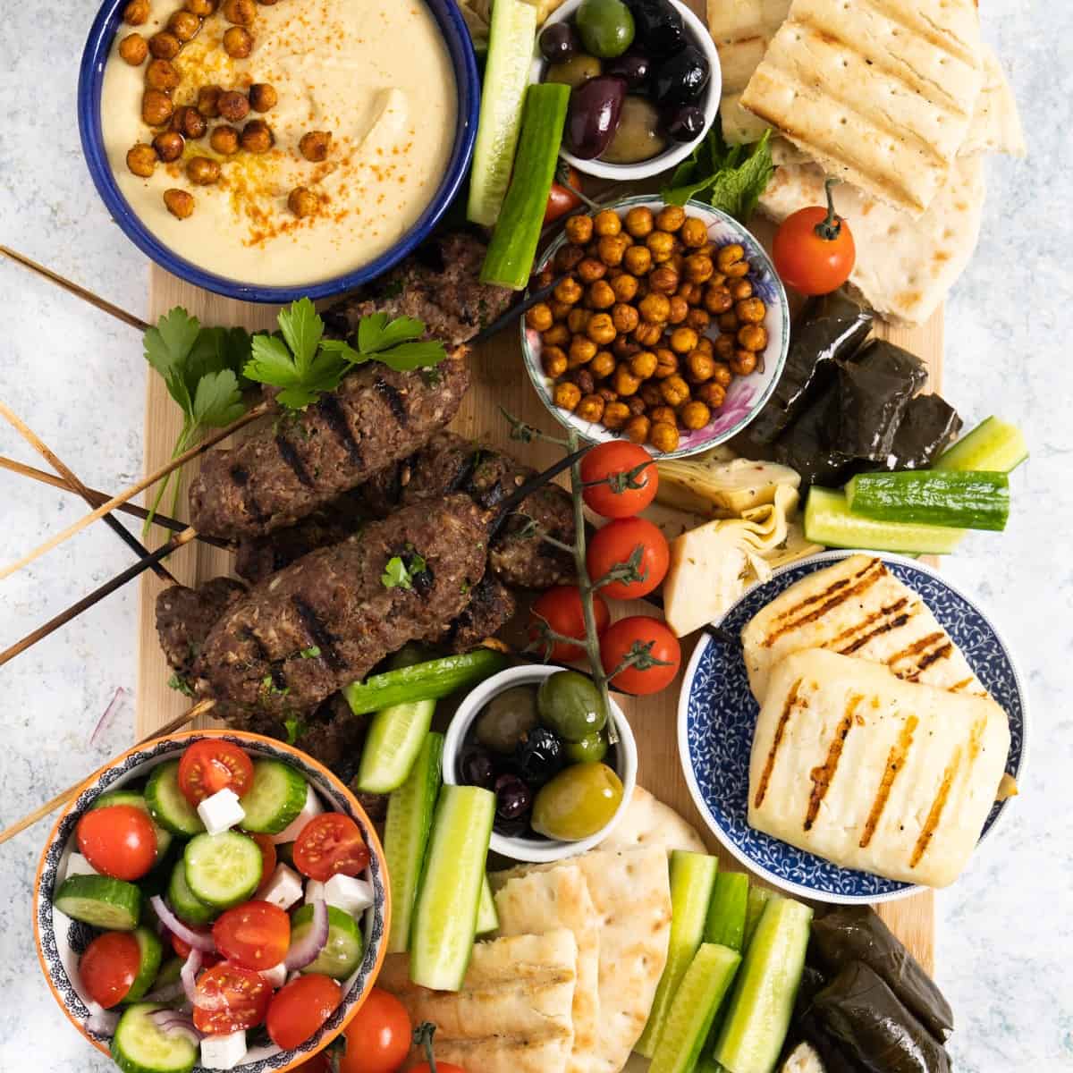 Overhead shot of a mezze platter