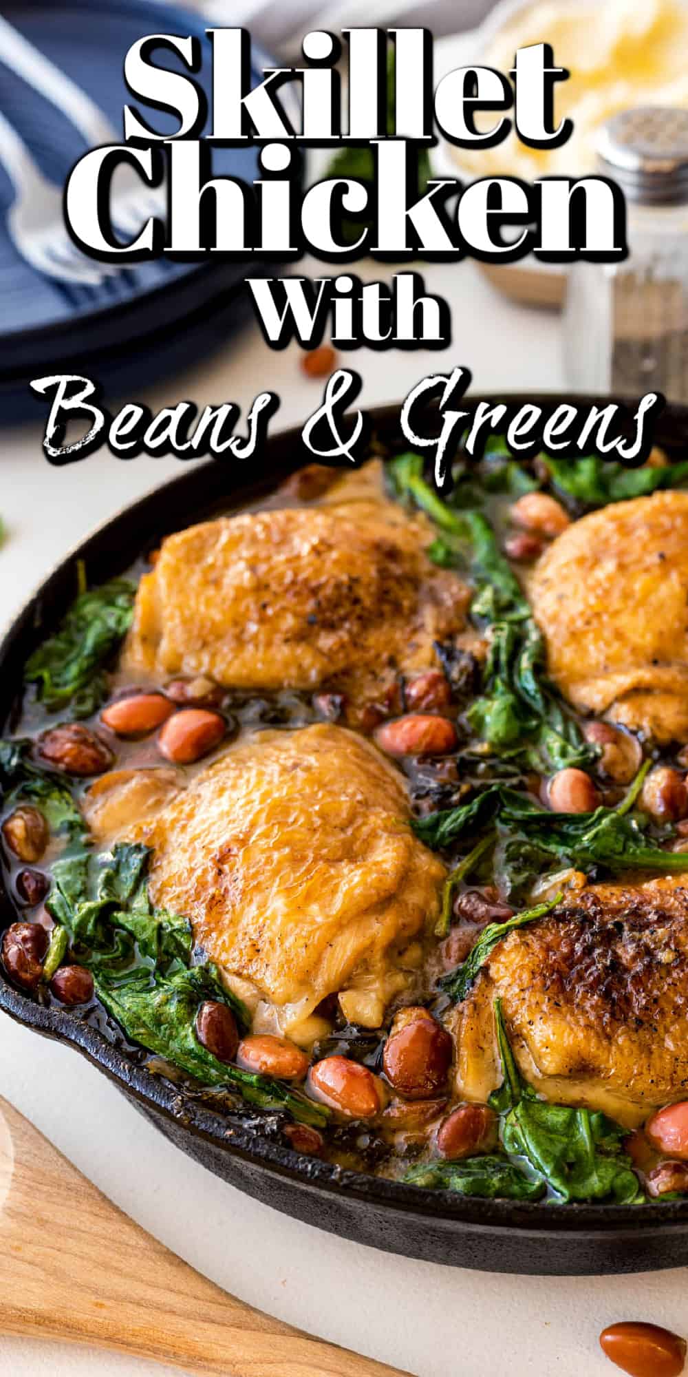 Skillet Chicken with Beans and Greens Pin.