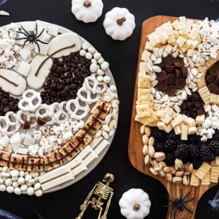 Halloween Snack Platters, one is a skull, the other is Jack Skellington.