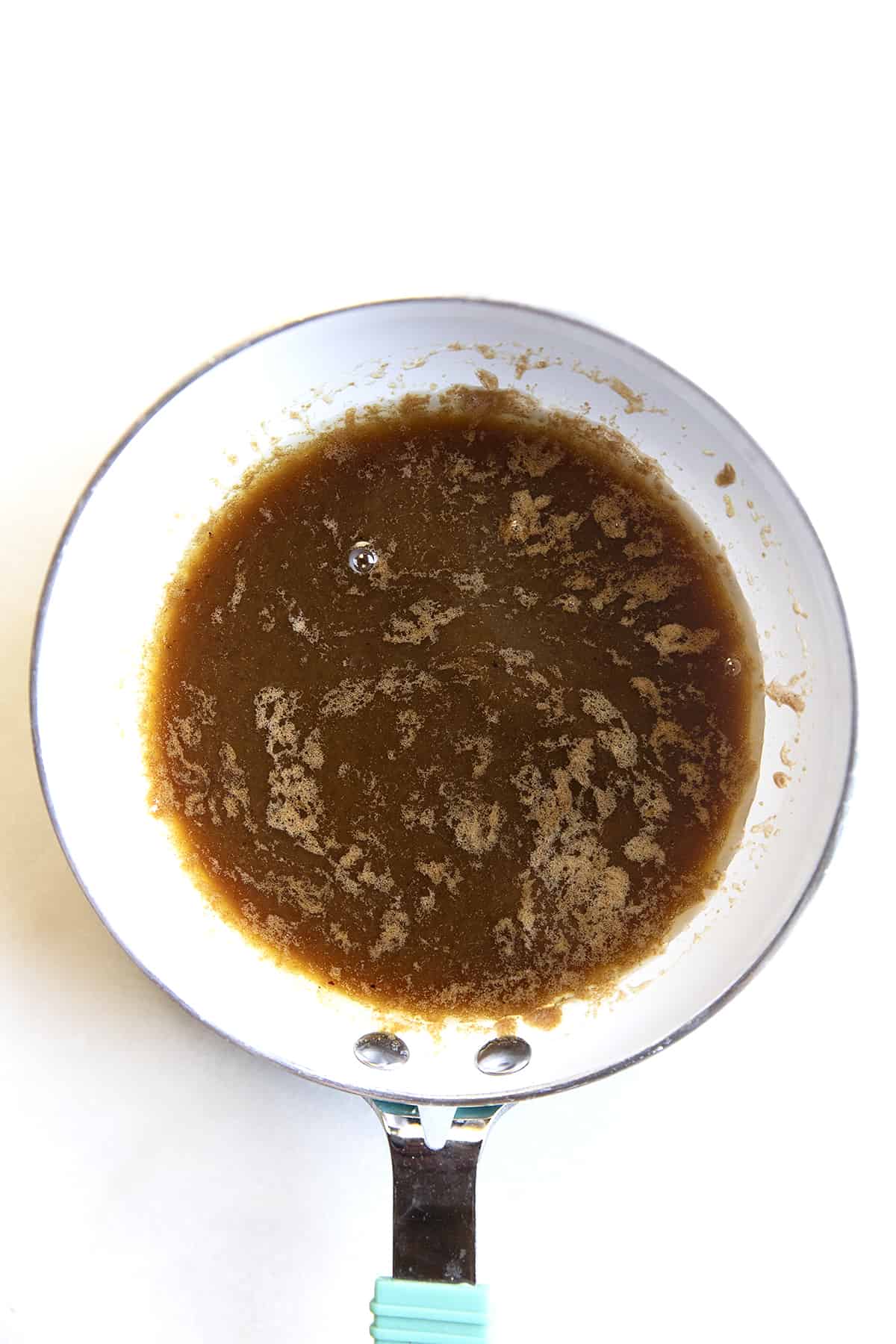 Overhead sweet sauce in a pan. 