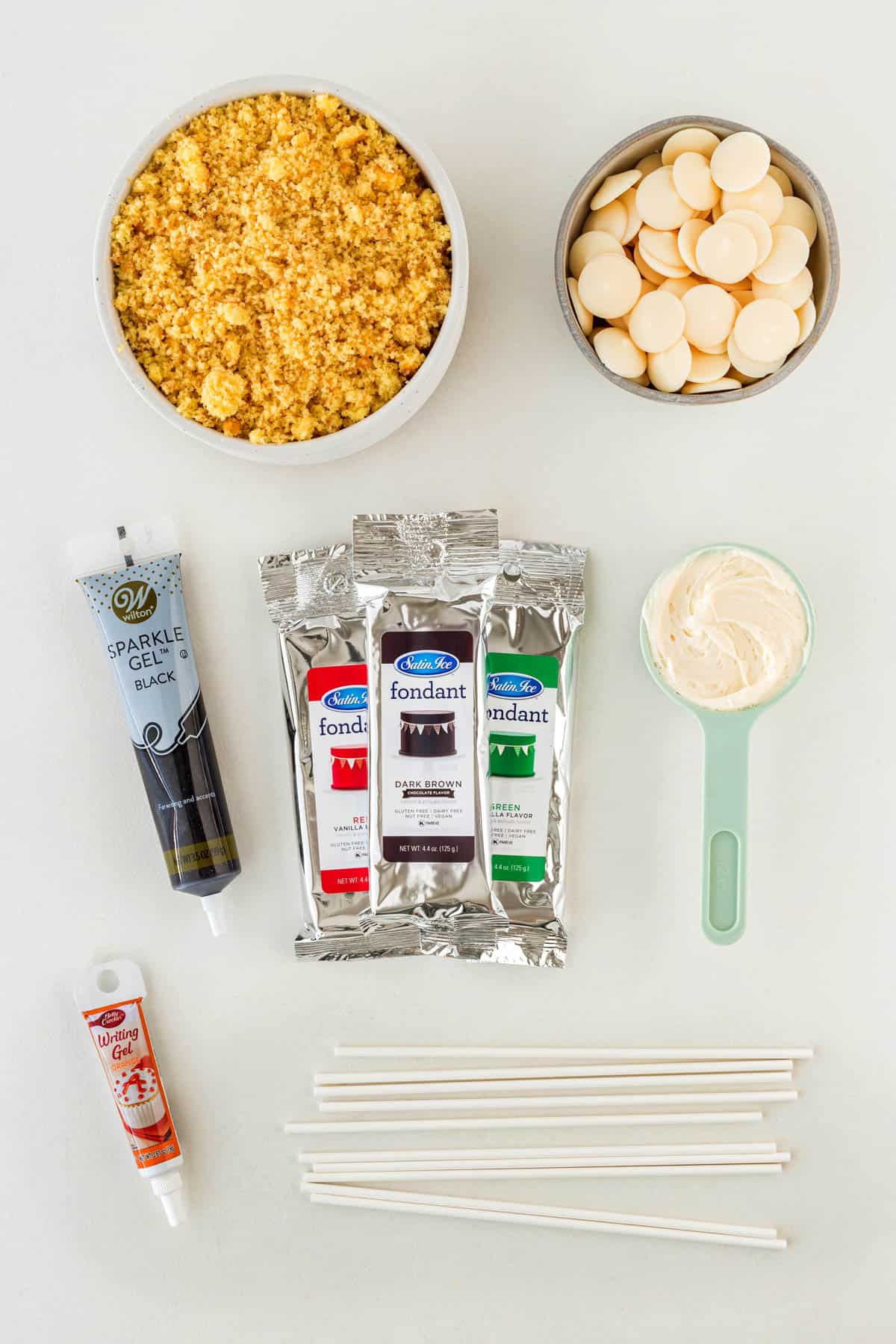 Ingredients for Snowman Cake Pops.