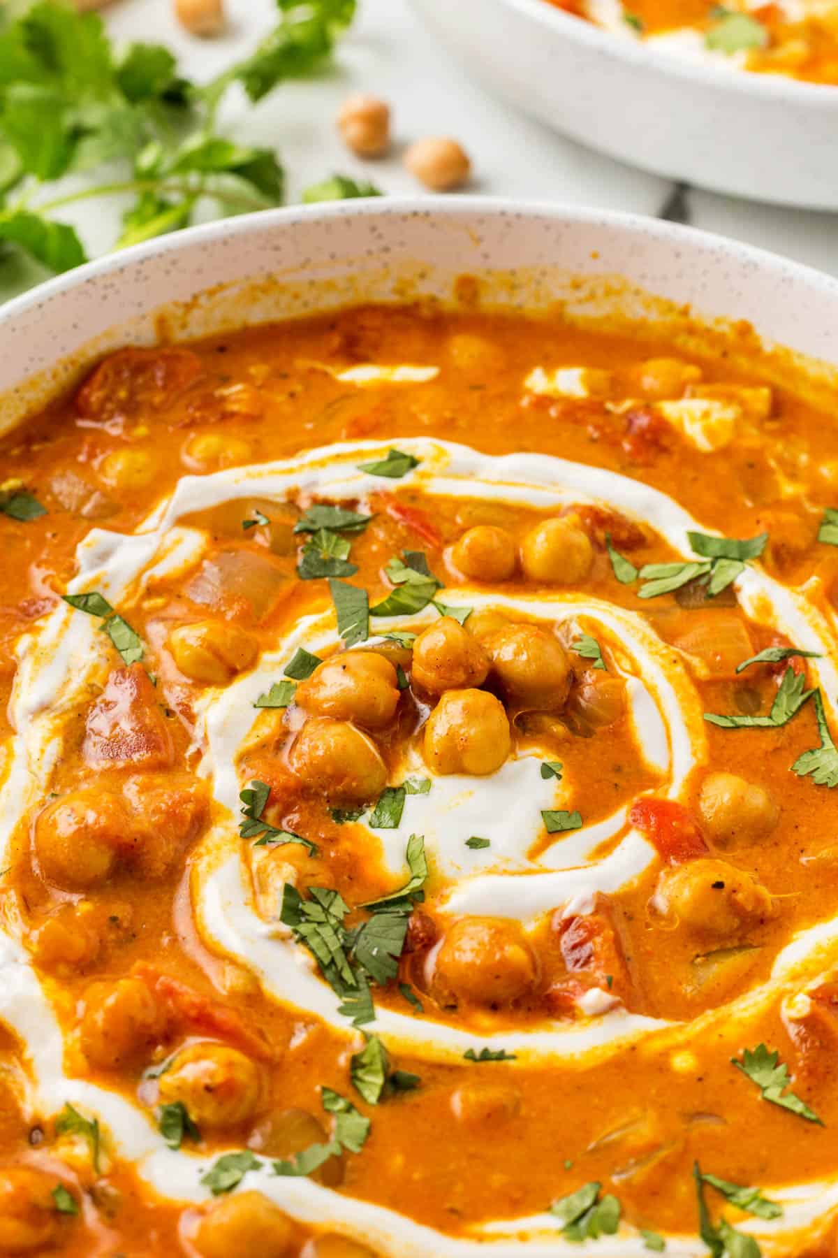 Close-up of Coconut Chickpea Curry. 