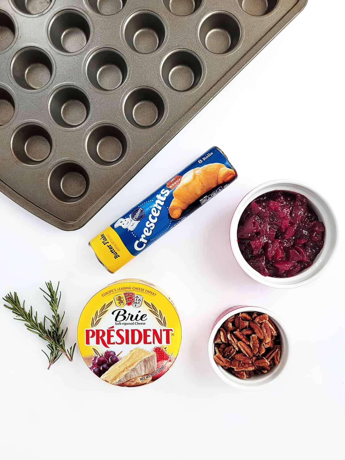 Ingredients for Cranberry Brie Bites. 