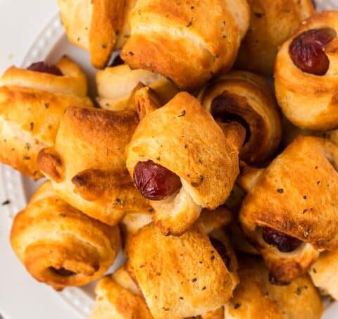 Close-up of air fryer pigs in a blanket.