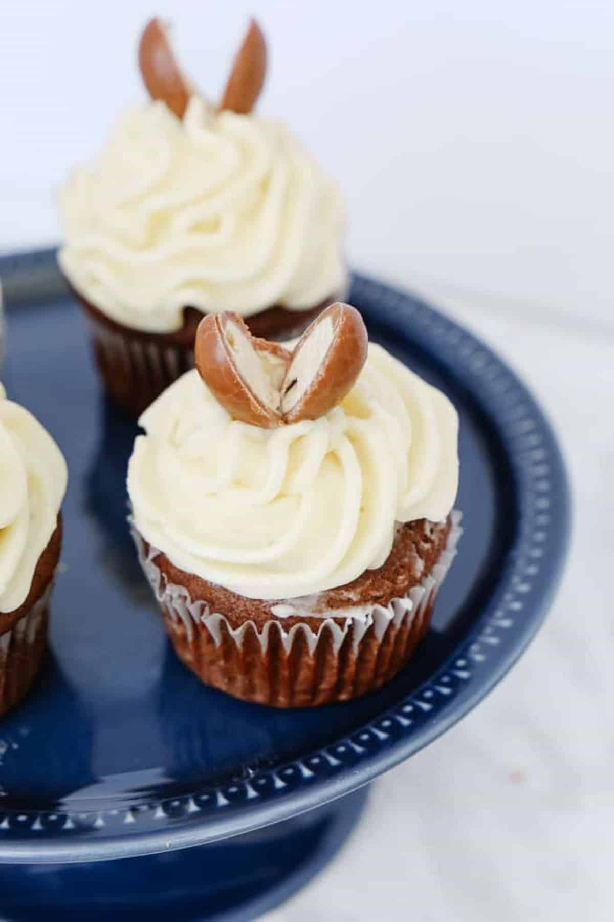 Easter cupcakes with rabbit ears from a chocolate egg. 