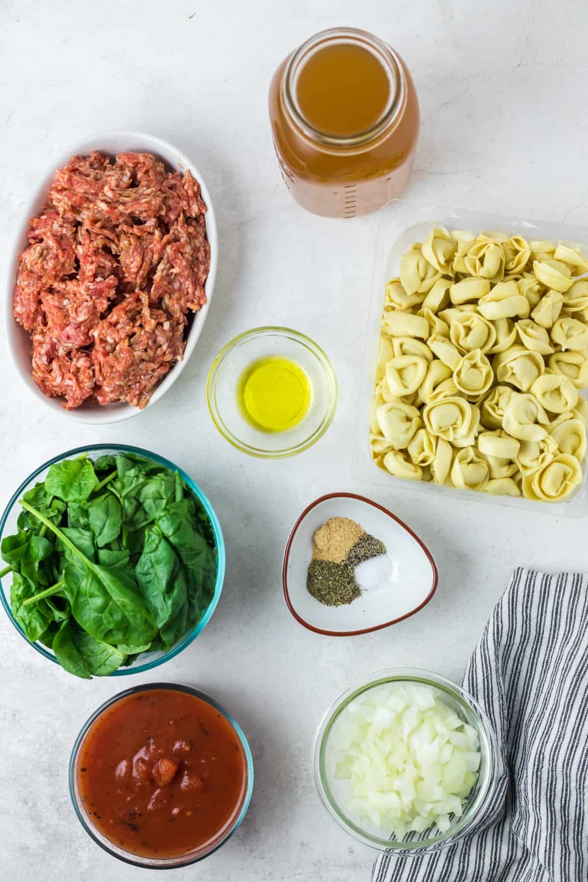 Ingredients for Tortellini Soup with Sausage. 