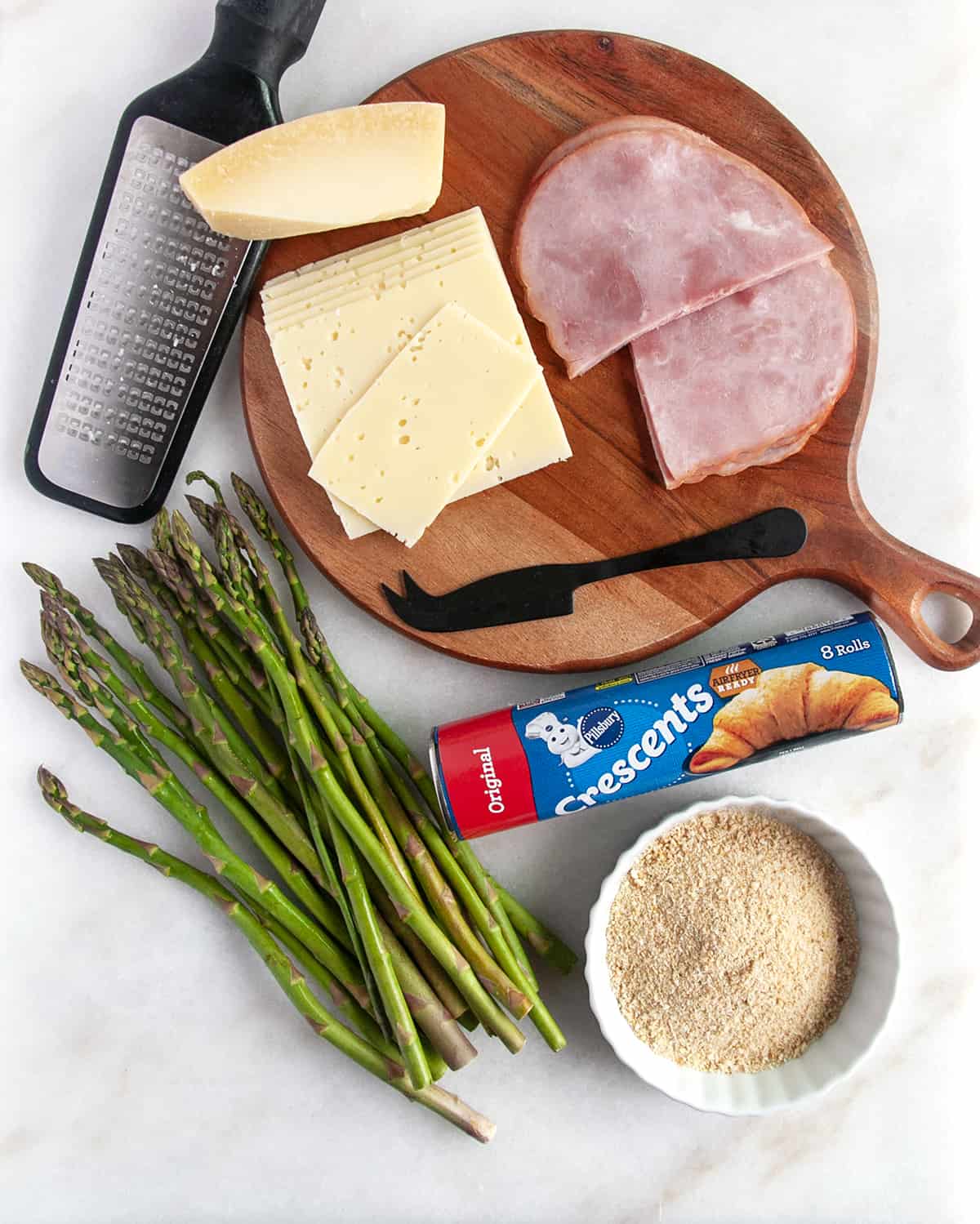 Ingredients for Ham and Cheese Crescent Rolls with Asparagus. 