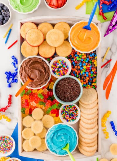 Overhead shot of a Frosting Board for a Birthday Party.