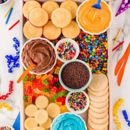 Overhead shot of a Frosting Board for a Birthday Party.