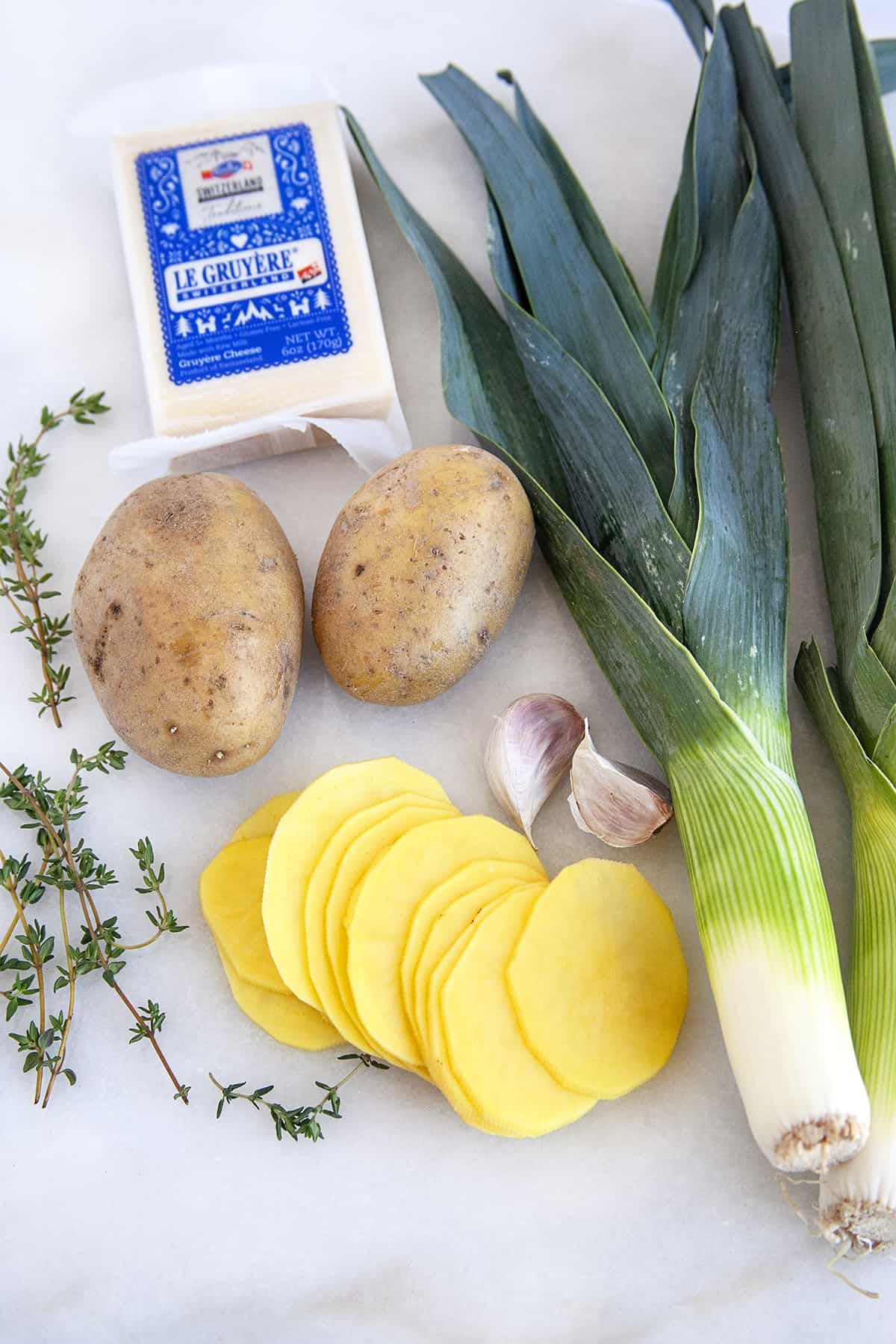 Ingredients for Potato Leek Gratin. 