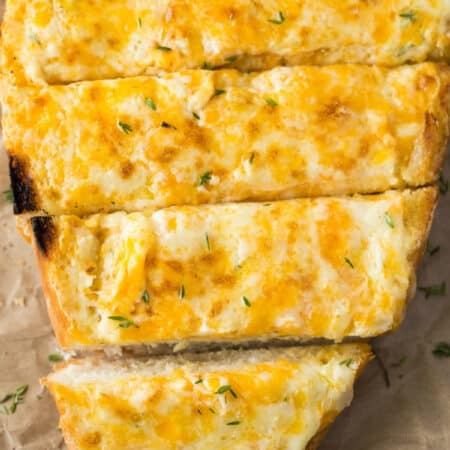 Sliced cheese bread taken from overhead.