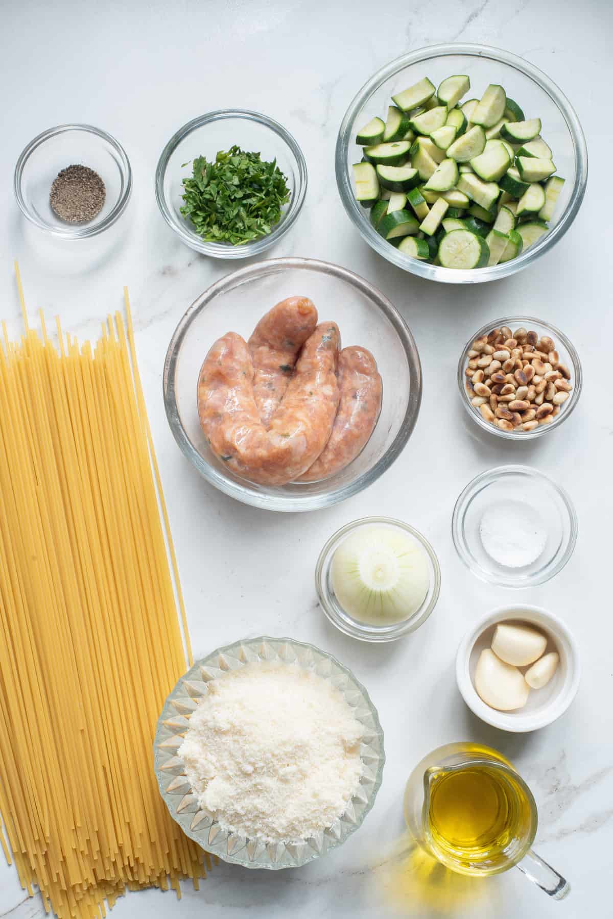 Ingredients for Chicken Sausage Pasta. 