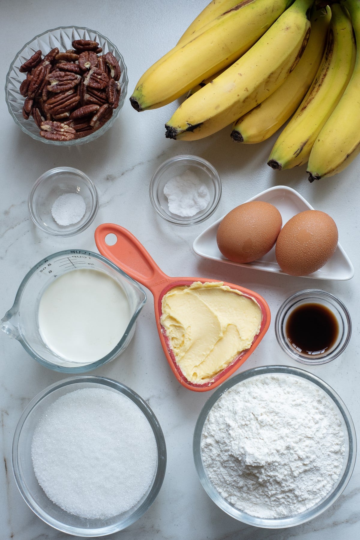 Ingredients for a banana bread recipe. 