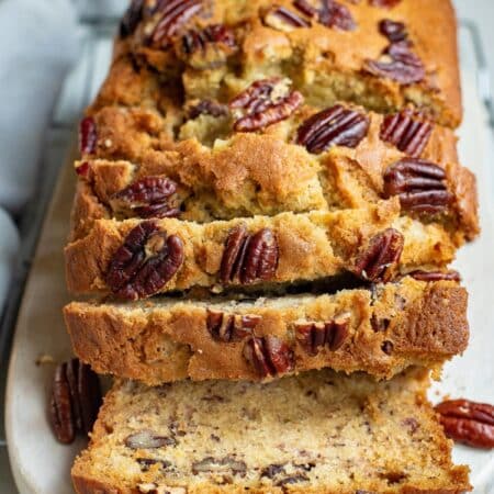 Sliced banana bread.