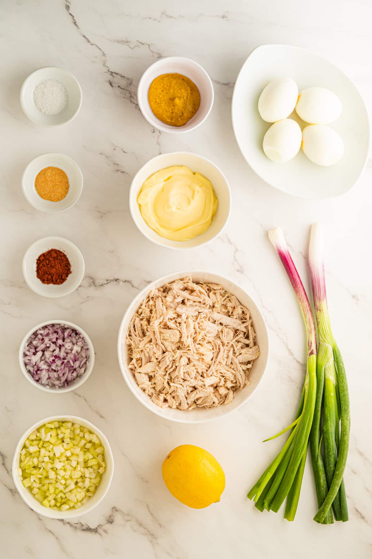 Ingredients for Chicken Salad Recipe with Eggs. 