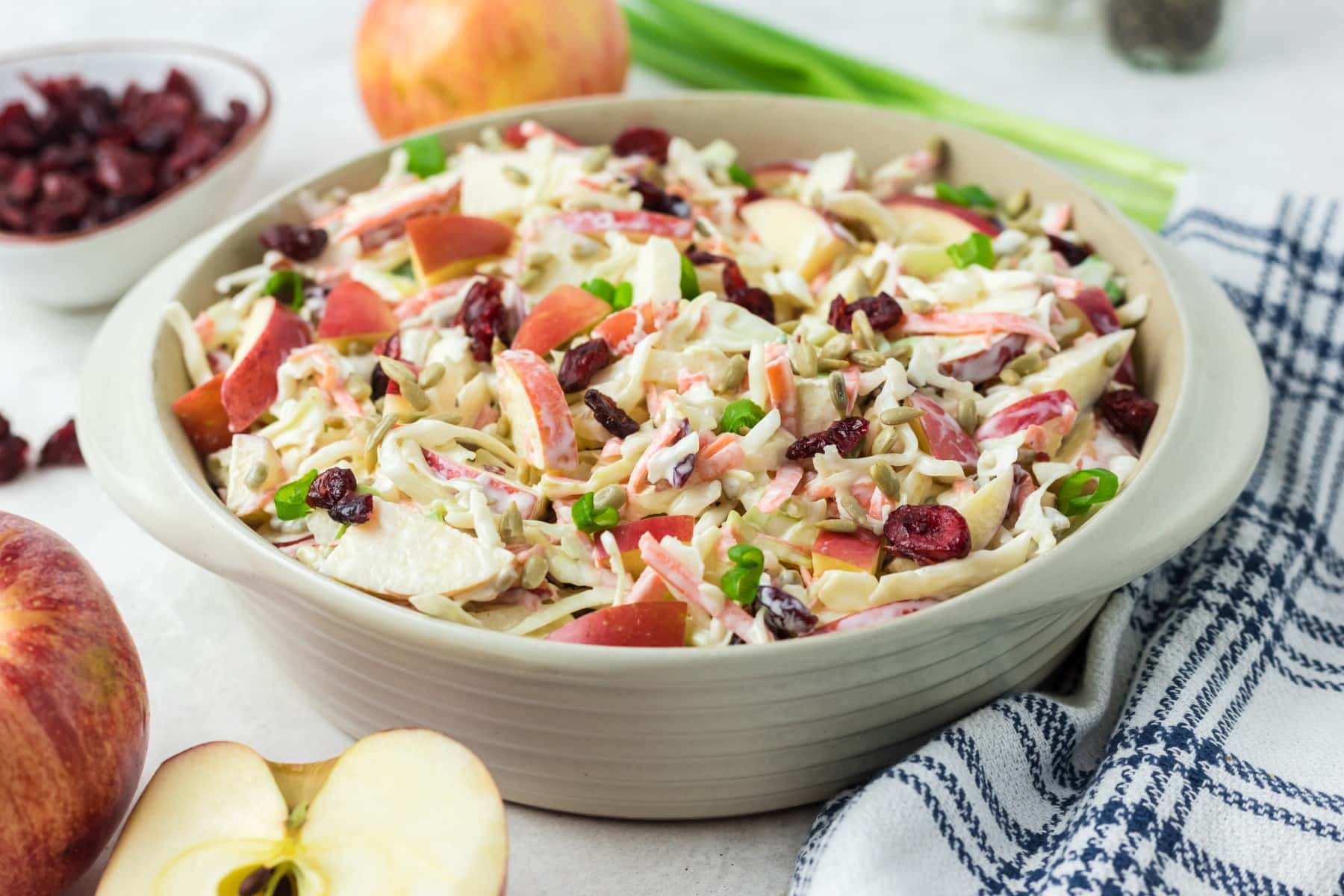 Horizontal picture of coleslaw in a bowl. 
