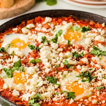 Shakshuka in a cast iron pan.