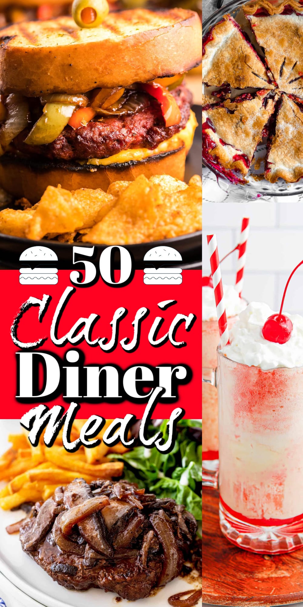 50 Diner Foods for Lunch and Dinner Pin. 