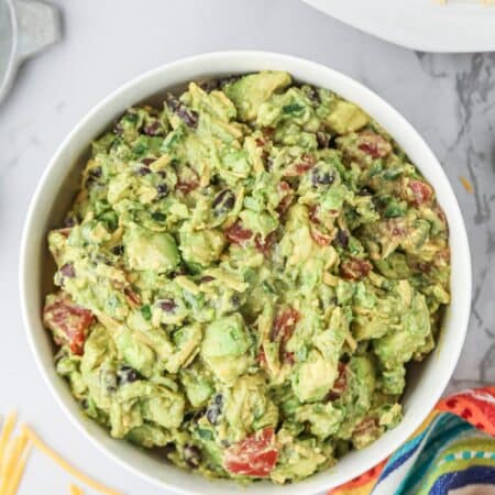 Overhead guacamole in a bowl.