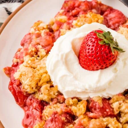Strawberry Dump Cake on a plate.