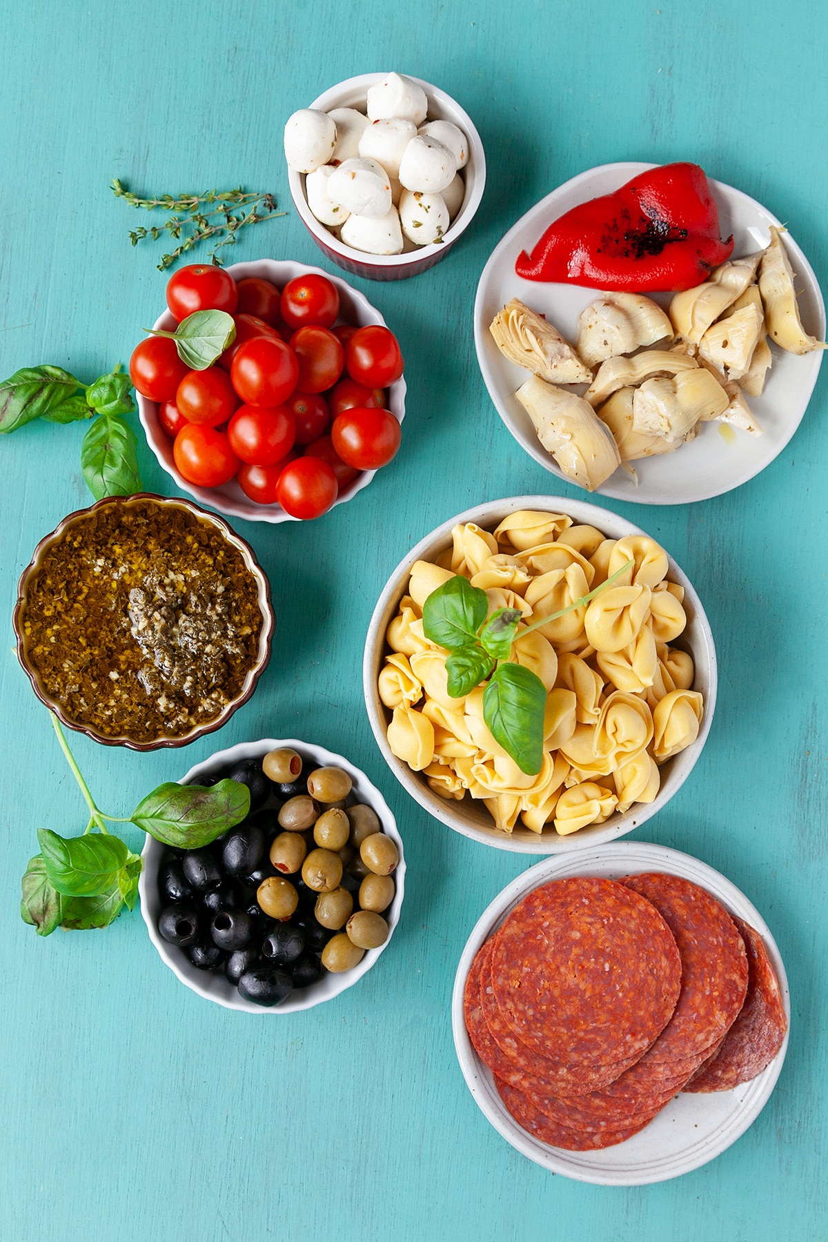 Ingredients for Appetizer Tortellini Skewers. 