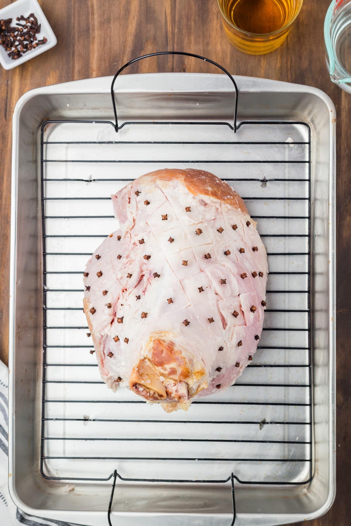 Ham in a roaster ready for the oven. 