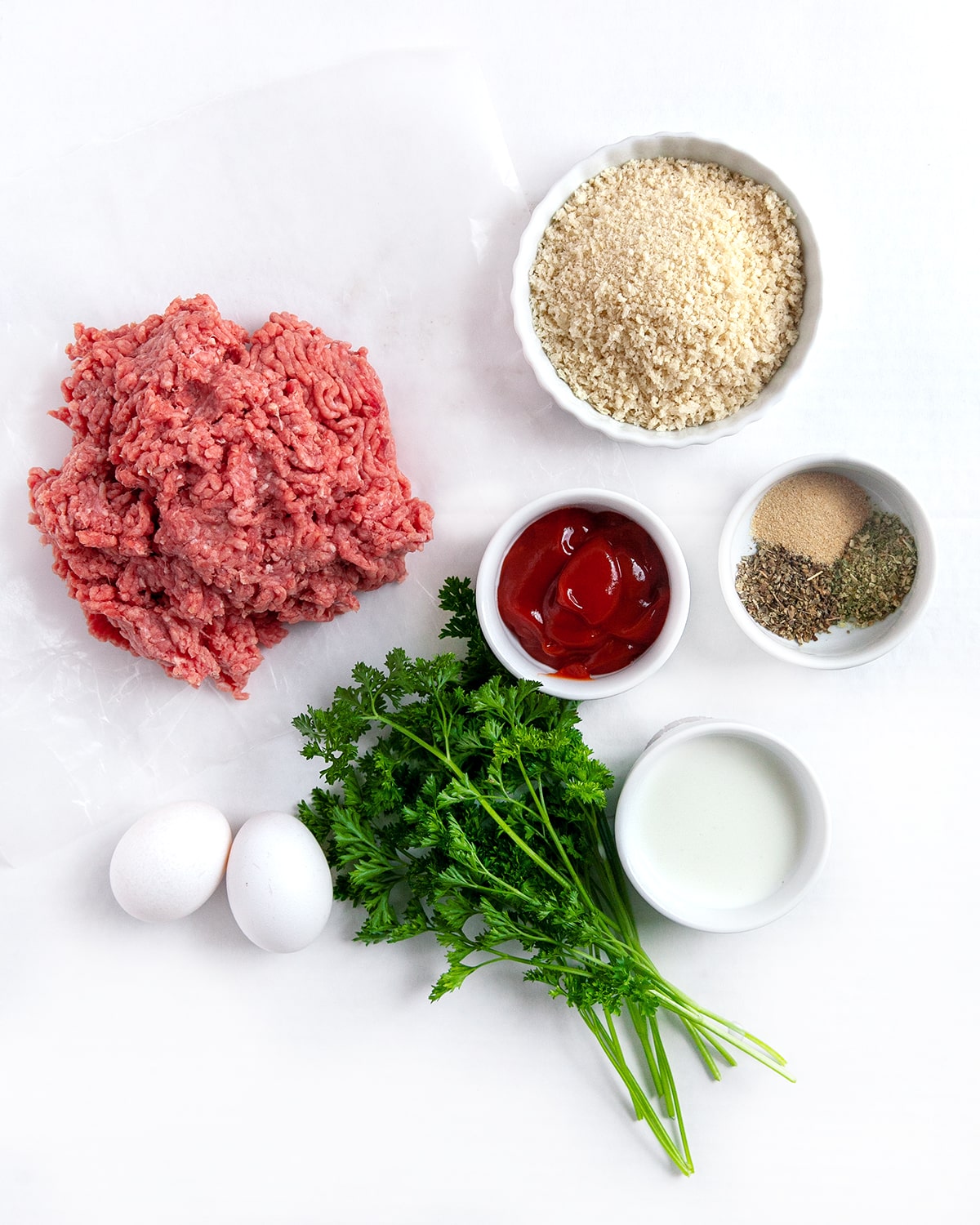 Ingredients for mini meatloaf recipe. 
