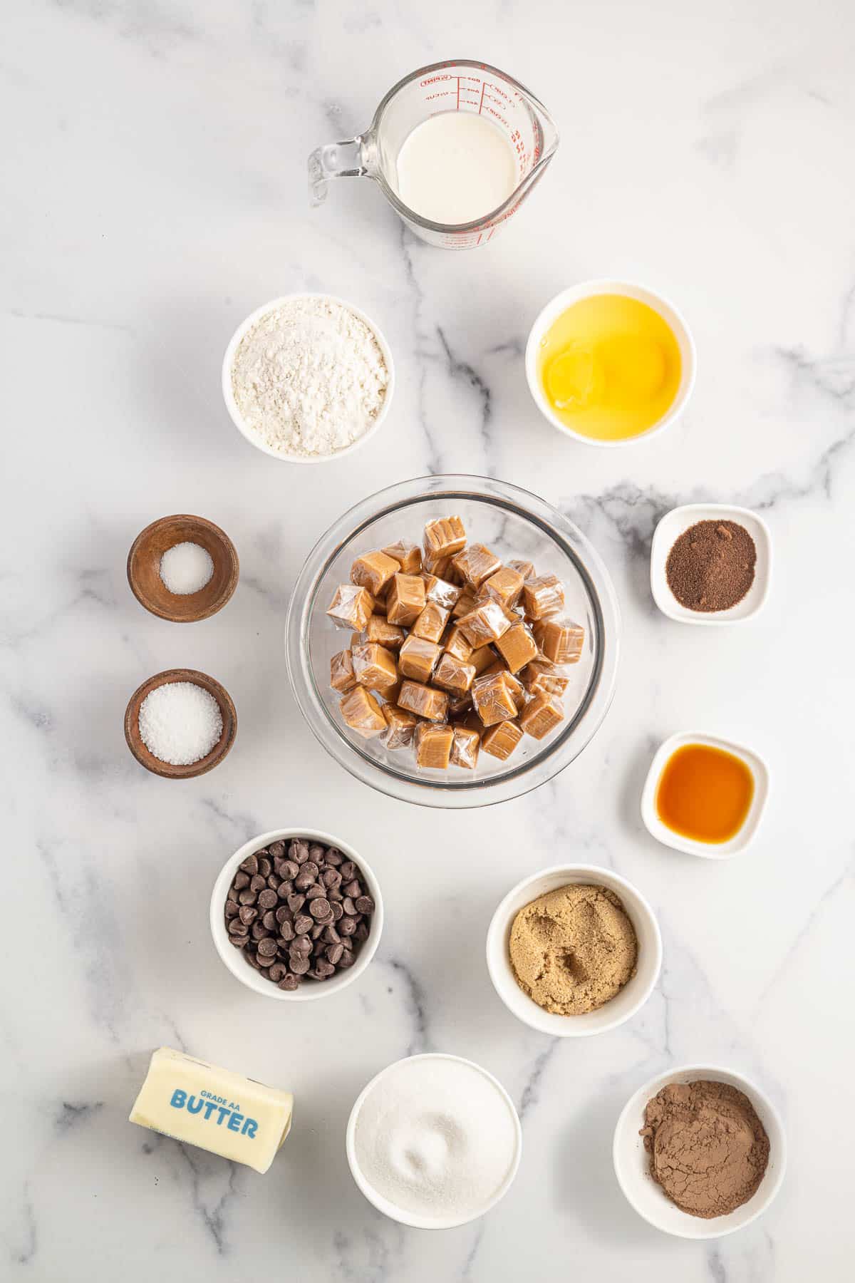 Ingredients for Salted Caramel Brownies.