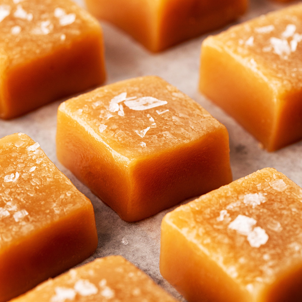 Square photo of salted caramels close-up!