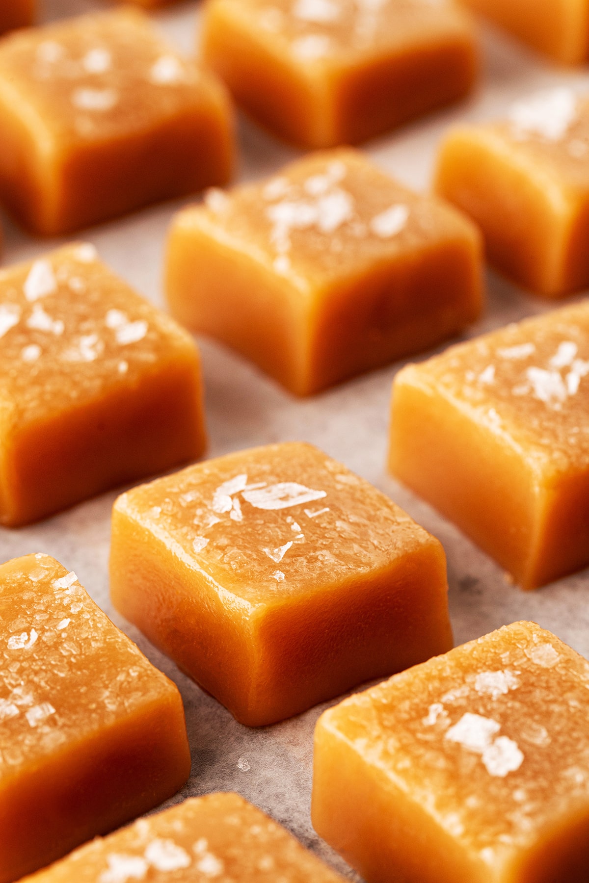 Close-up shot of Homemade Salted Caramels. 