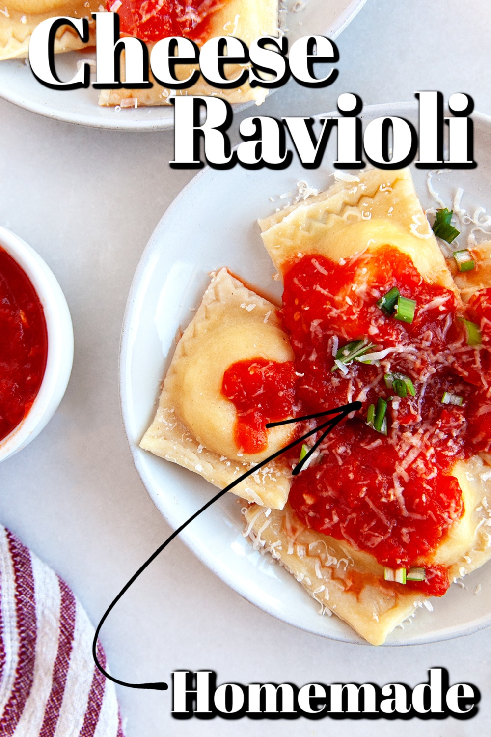 Cheese Ravioli with Red Pepper Tomato Sauce Pin.