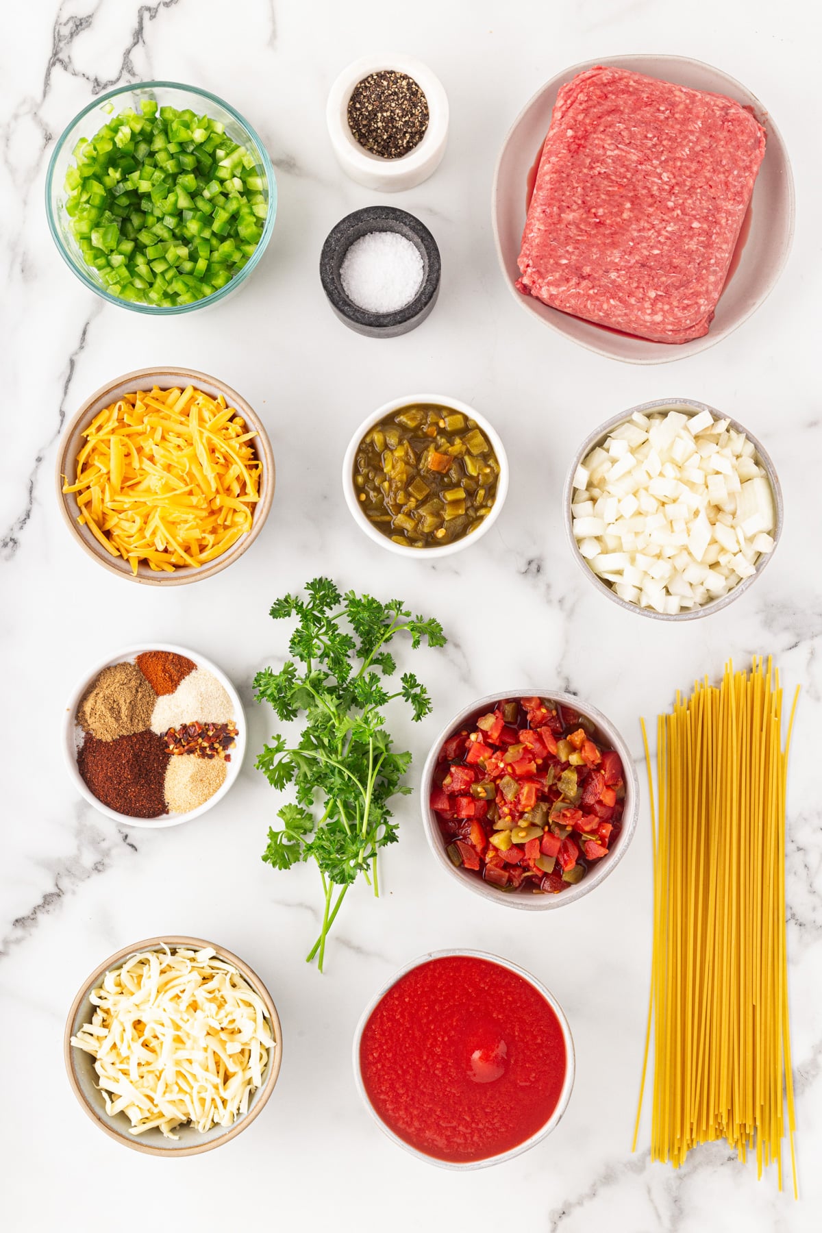 Ingredients for Mexican Spaghetti. 