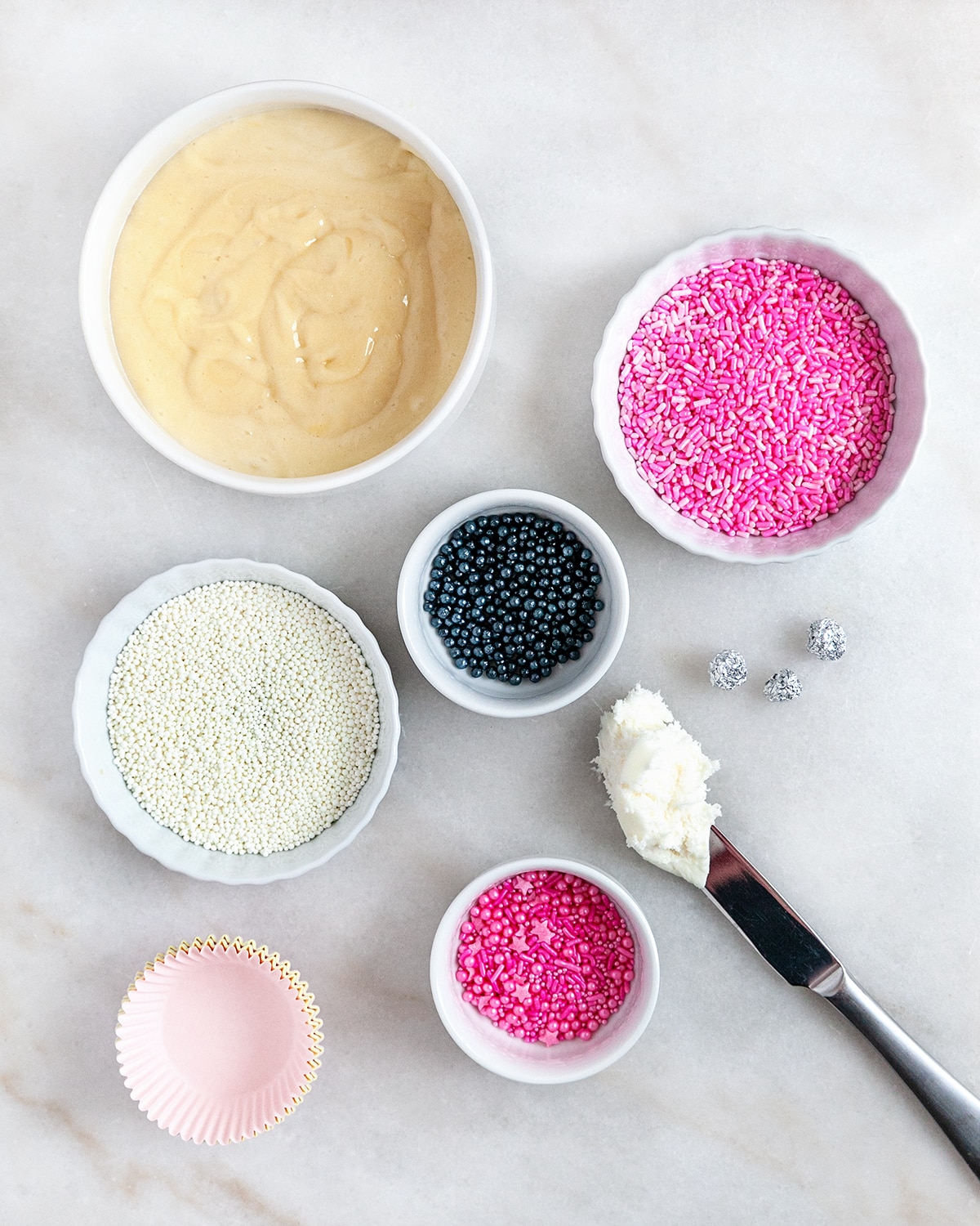 Ingredients for Easter Bunny Cupcakes. 